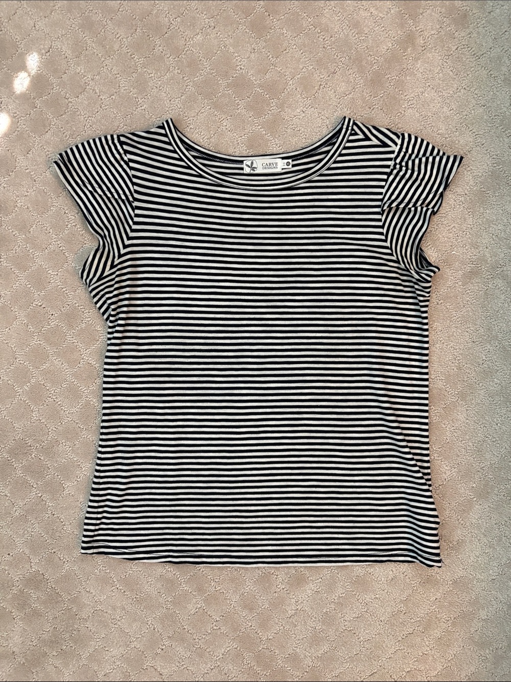 Carve Designs Navy Blue & White Striped Women's Organic Cotton Tee XS